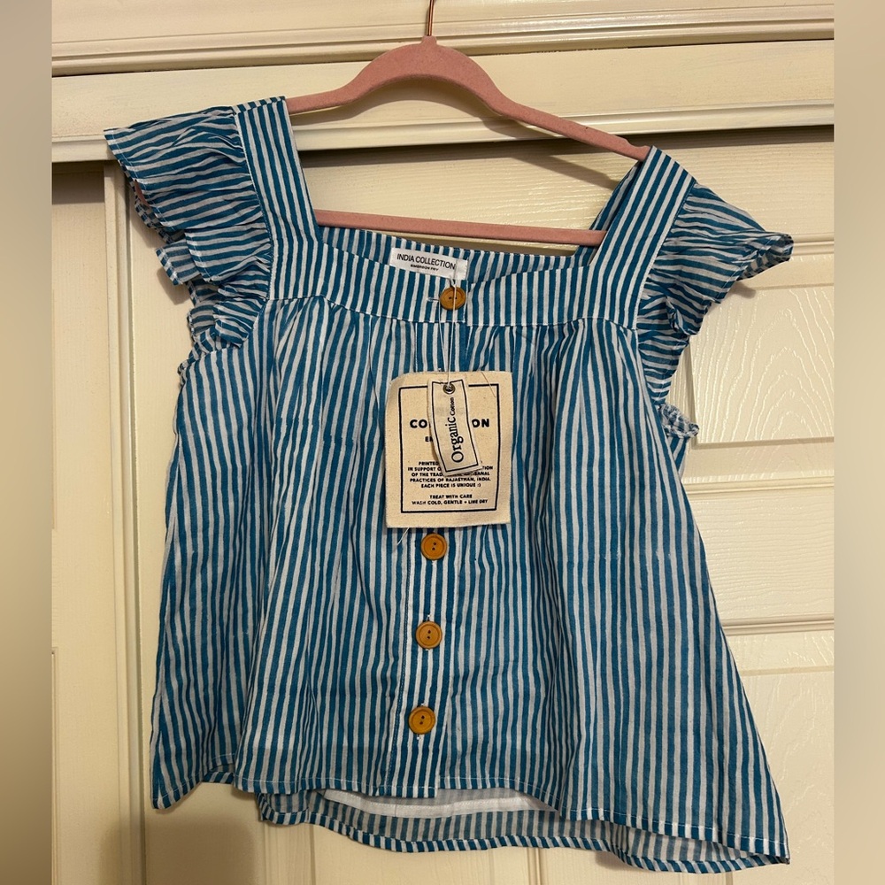 Emerson Fry LAURENT FLUTTER TOP - SUNDAY STRIPE BLUESY ORGANIC - Picture 2 of 4